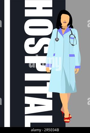 Medical doctor with doctor`s smock. Vector 3d illustrationv Stock Vector